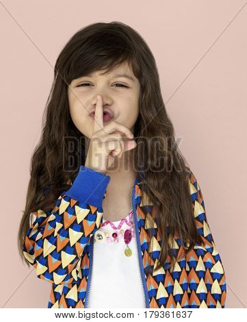 Little Girl Smiling Happiness Quiet Shut Up Secret Shh Portrait