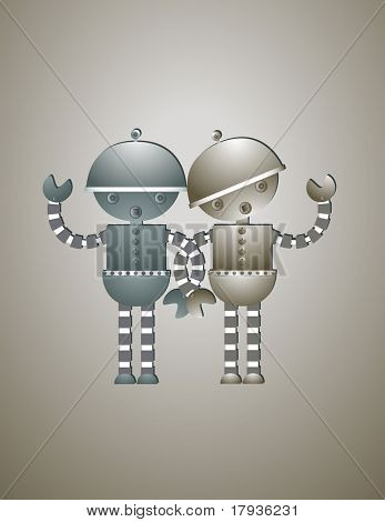 Vektorgrafik med två små barn robotar.