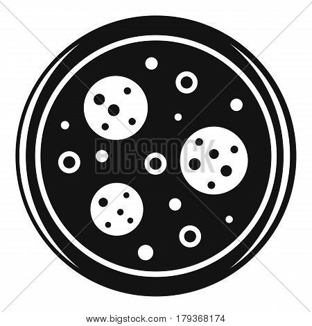 Tasty pizza with sausage and olives icon. Simple illustration of tasty pizza with sausage and olives vector icon for web