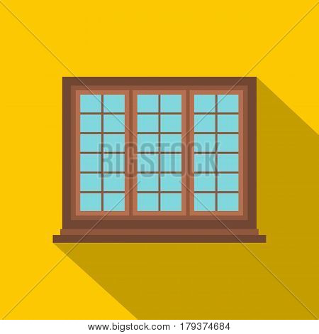 Wooden brown tricuspid window icon. Flat illustration of wooden brown tricuspid window vector icon for web isolated on yellow background