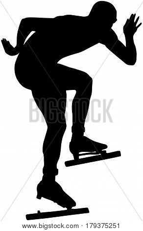 athlete speed skating ice arena turn black silhouette