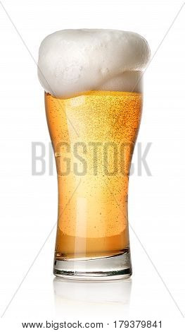 Glass of light beer isolated on a white background