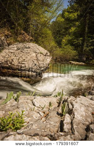 River With Waterfalls On Mount Olympus, Northern Greece