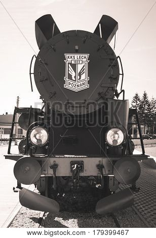 Poland, Poznań -march 26, 2017. Steam Locomotive With Logo Lech Poznan.