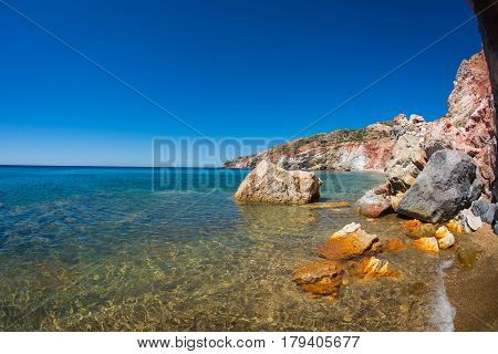 Colorful stones and rocks on Paleochori beach, Milos island, Greece