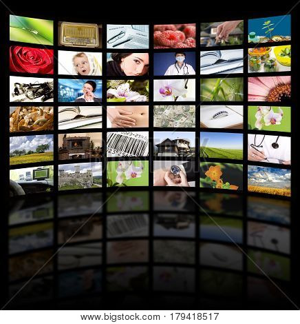 LCD TV panels. Television production technology concept.