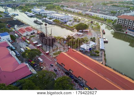 Malacca, Malaysia - March 12, 2017: Arial View Malacca Maritime Museum At Malacca City On August 12,