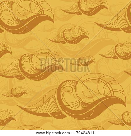 Seamless pattern with Seashells on sand background.