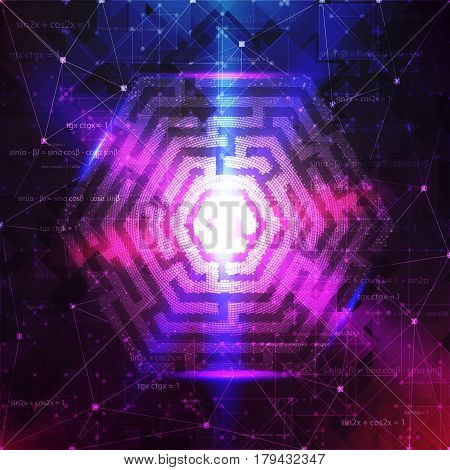 Technology Background Design with Hexagon maze. Vector illustration.