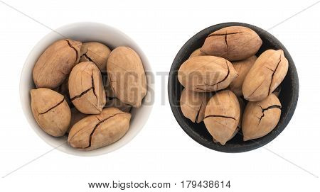 Whole Sweet Fried Pecan Nut Or Carya Illinoinensis With Cracked Shell Isolated