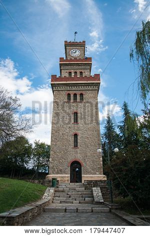 Frontal image of the clock-tower of Trikala town, Fesaliya, Greece