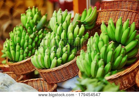Green Bananas On Traditional Farmer Market On Madeira