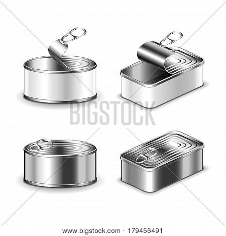 Tin can set isolated on white photo-realistic vector illustration