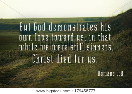 Religious verse on landscape background. Easter celebration concept