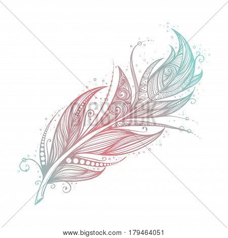 Native American Indian talisman. Vector hand drawn hipster feathers. Boho design, tattoo art.