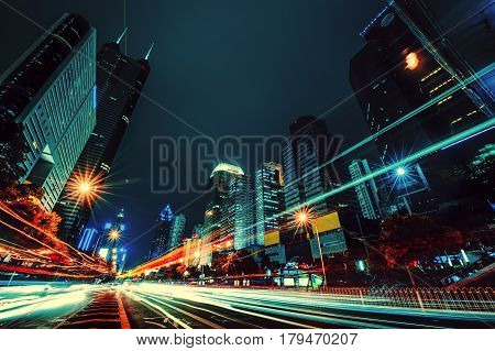 Night car motion in Shenzhen diminishing perspective