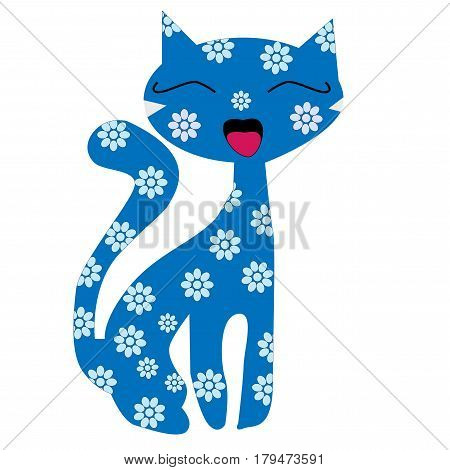 Cartoon cat in a flower on a white background