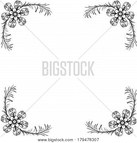 Black and white floral ornament on the corners of the postcard, coloring pages