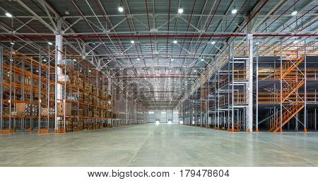 A big modern storage room, inside a warehouse
