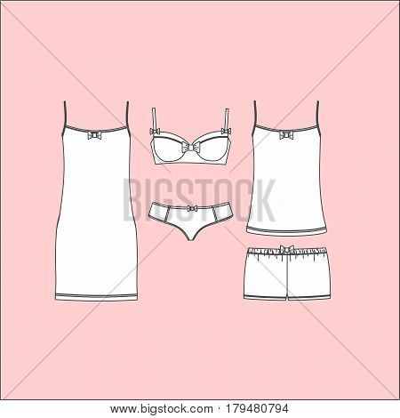 panties and bra, pajamas, home clothes. Set of lingerie,