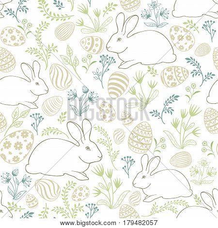 Floral holiday pattern. Easter seamless background with banny.