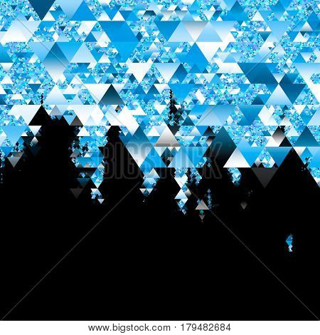 abstract triangle rain, geometric shapes raining from triangle cloud on black background, amazing geometric abstraction cover design with place for text