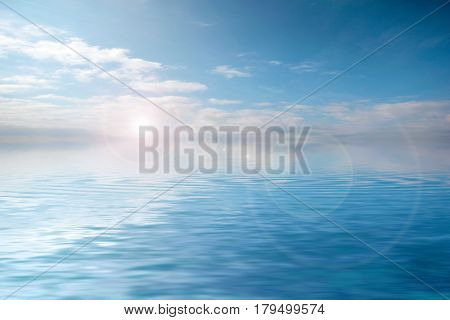 The surface of a calm sea with a small ripple under a sunny cloudy sky