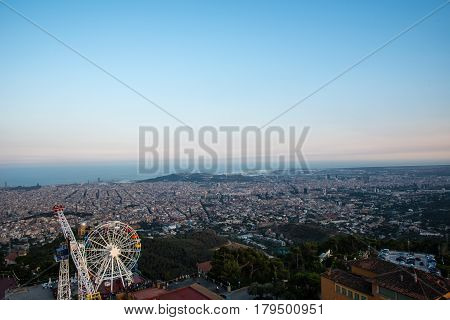 Barcelona Beautiful Sunset Landscape from Mountain Tibidado