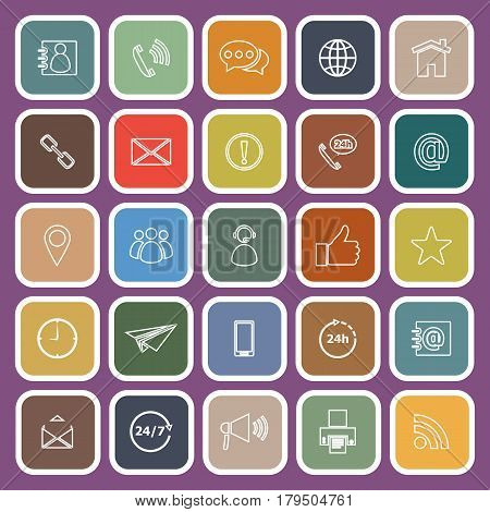 Contact us line flat icons on purple background, stock vetor