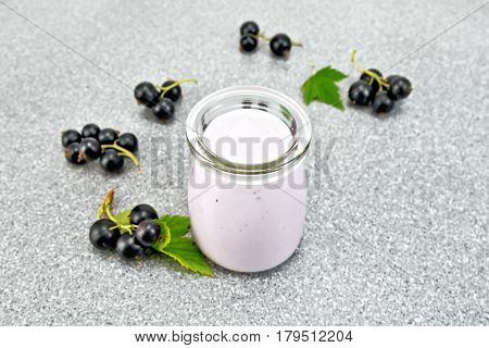 Milk Cocktail With Black Currant On Stone Table
