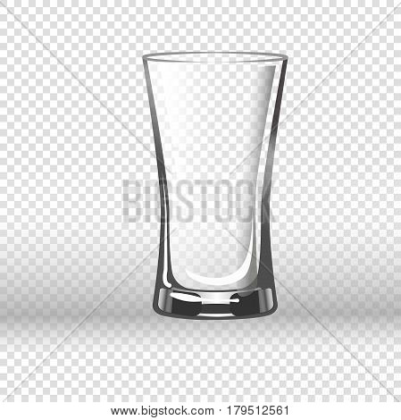 Empty drinking glass isolated on transparent background. Vector illustration in flat design of long round vessel with thick bottom made of fragile material for pouring liquids. Tall clear glassy cup