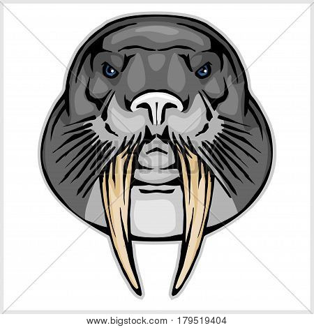 Walrus head mascot - vector illustration isolated on white
