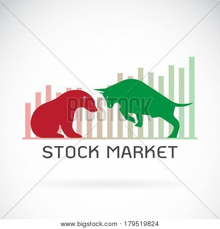 Vector of bull and bear symbols of stock market trends. The growing and falling market. Wild Animals.