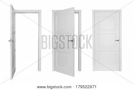 Set of different white door isolated on white background