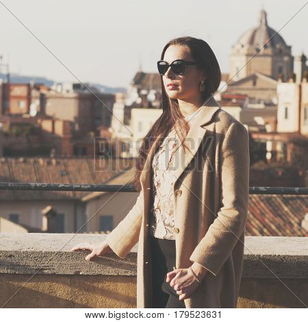 Young Happy Woman During Her Trip To Rome