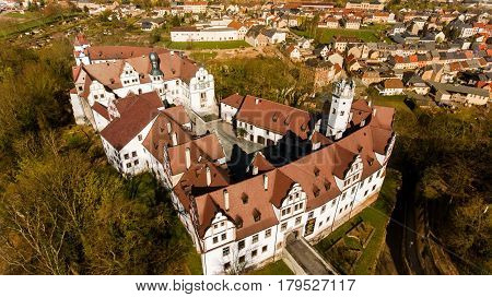 The Castle Glauchau in Germany aerial view historical
