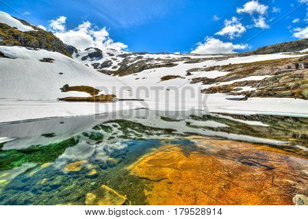 A frozen lake in the spring, Geilo, Norway Europe.