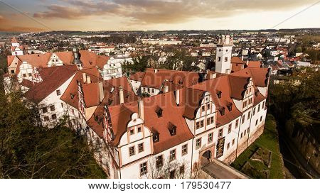 The Castle Glauchau in Germany aerial view historical