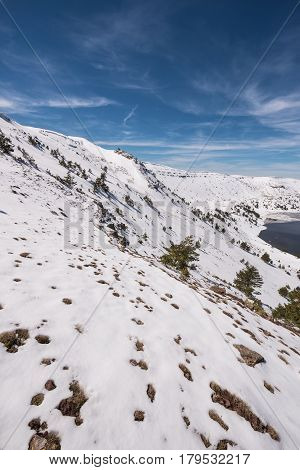 Winter Mountain Landscape Of Neila Lagoons Park In Burgos Demanda Mountain Range Castilla Y Leon Spa