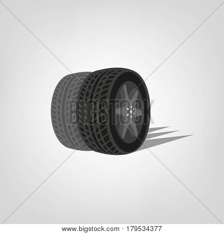 Car tire icon in grey colours useful for logotype design on a light background. Realistic graphic style. Transportation automotive concept. Digital pictogram collection. Beautiful vector illustration