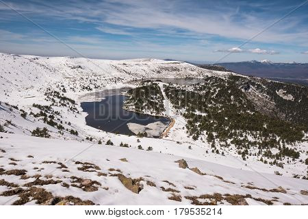 Winter Landscape Of Neila Lagoons Park In Burgos Demanda Mountain Range Castilla Y Leon Spain.