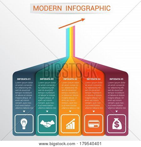 Vector template Infographic for 5 options. Vertical colour strips with prospect and a shade