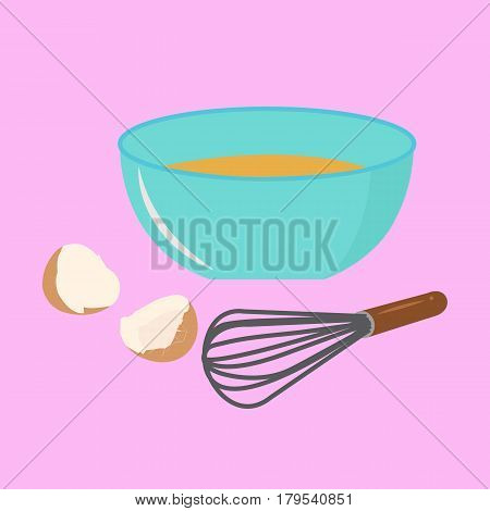 Beat the eggs on a pink background.