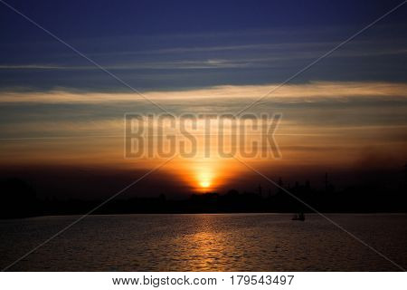 Sunset on the Irpin River in the town of Irpen, the Kiev region