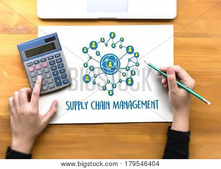 Scm Supply Chain Management Concept Modern People Doing Business, Graphs And Charts Being Demonstrat