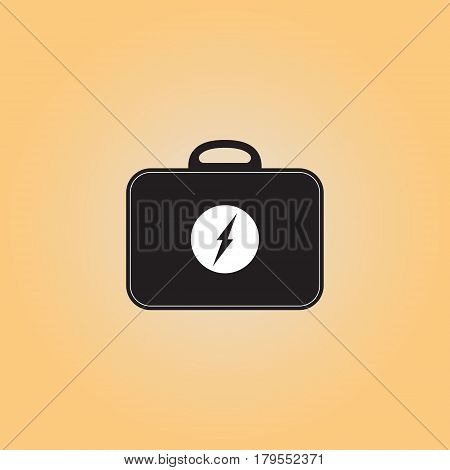 Electric toolbox flat vector sign. Electrician toolbox isolated vector icon. Electricity problems repair kit vector illustration. Recharger bag vector image.