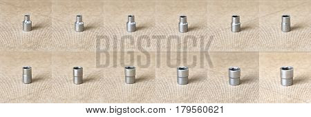 Hex head 6-17 set. Hex head for screwdriver. To tool loosening screws bolts and nuts. Picture for illustration a collage.