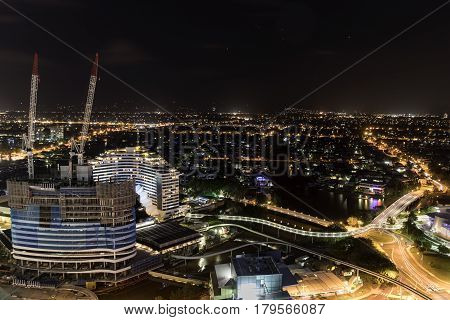 GOLD COAST, AUSTRALIA - MARCH 31 2017: Gold Coast aerial nightscape with views  of Jupiters Casino re-development in Broadbeach and surrounds