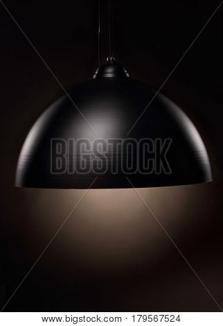 Lamp Shade From Modern Black Metal Lamp Hanging On Grey Wall Warm Light