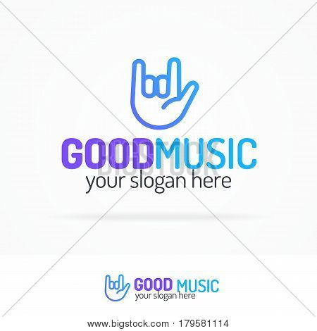 Good music logo set modern color style with hand isolated on white background for use music store, sound company, audio system shop, dj market etc. Vector Illustration